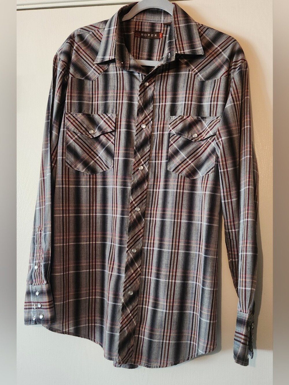 Roper Vintage Western Brown Plaid Long Sleeve Men Size L EUC $25